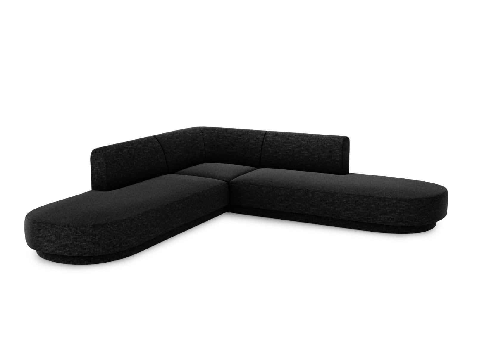 MILEY - Canapé d'angle symétrique 5 places en tissu chenille noir