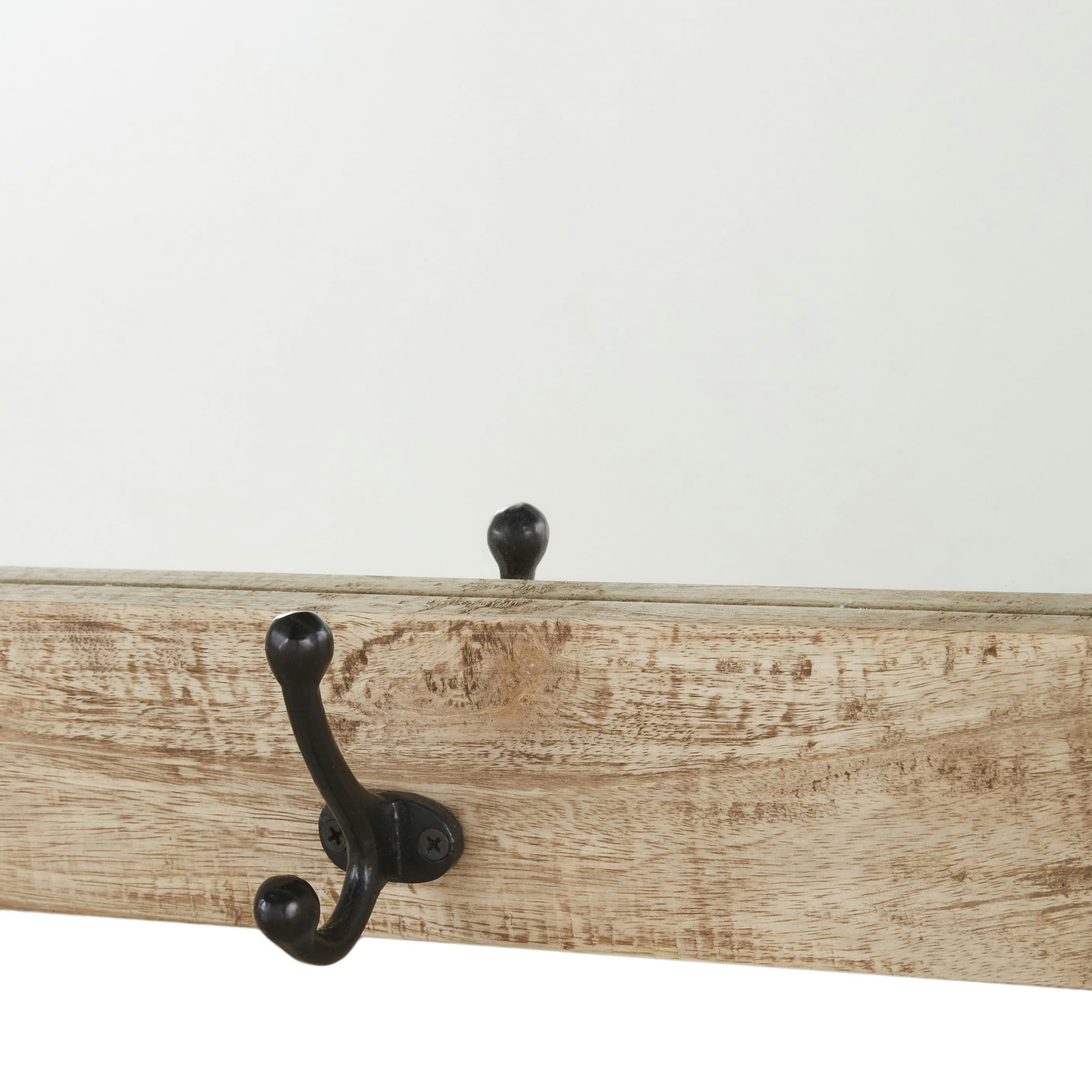 ANDREA - Miroir patère 5 crochets en métal noir et bois de manguier 120x56