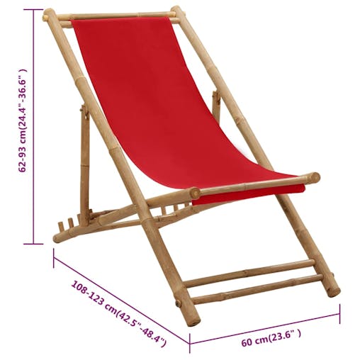 NNEVL Deck Chair Bamboo and Canvas Red