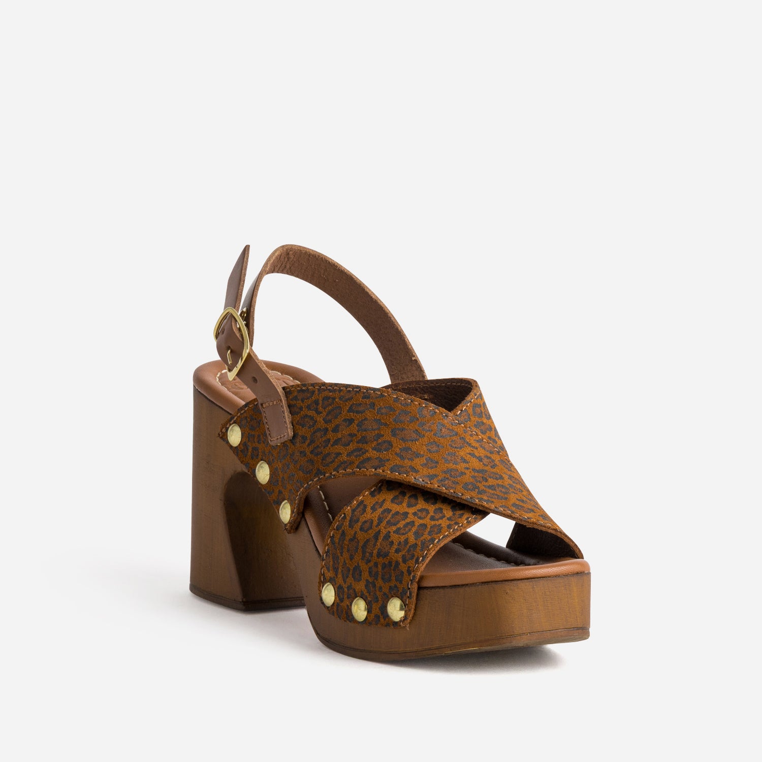 Sandale marron cuir velours motif léopard