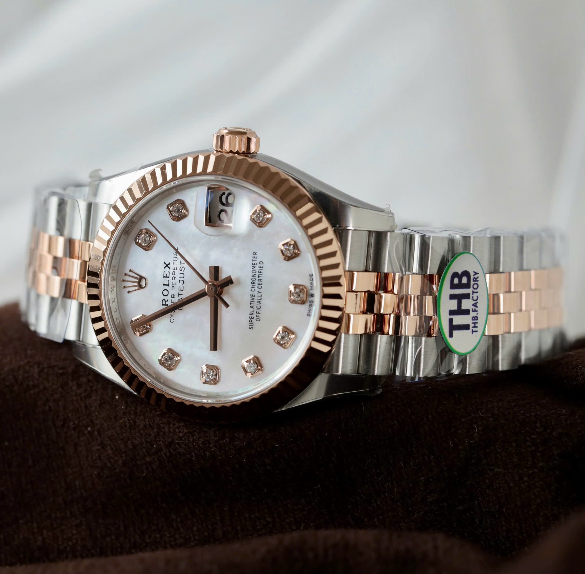 Rolex Datejust SS/RG Plated White Enamel Dial CZ Diamonds 31mm Jub THBF Replica