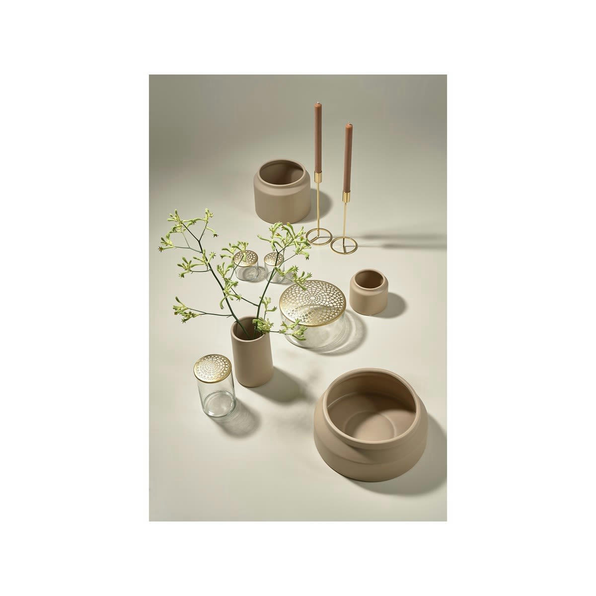 LIVING - Cache pot cylindrique en argile beige sable