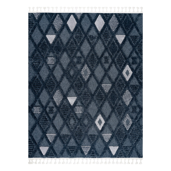 Dywan SEVILLA Y499B kratka, romby niebieski Frędzle 80x150 cm