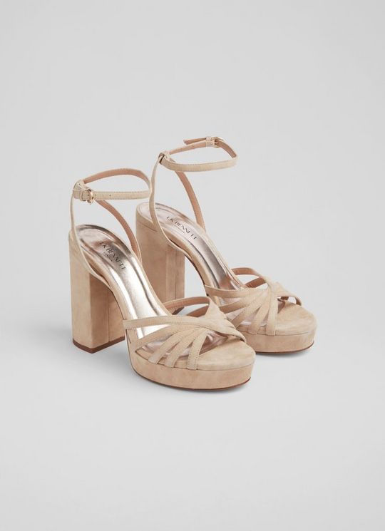 Attie Beige Suede Strappy Platform Sandals