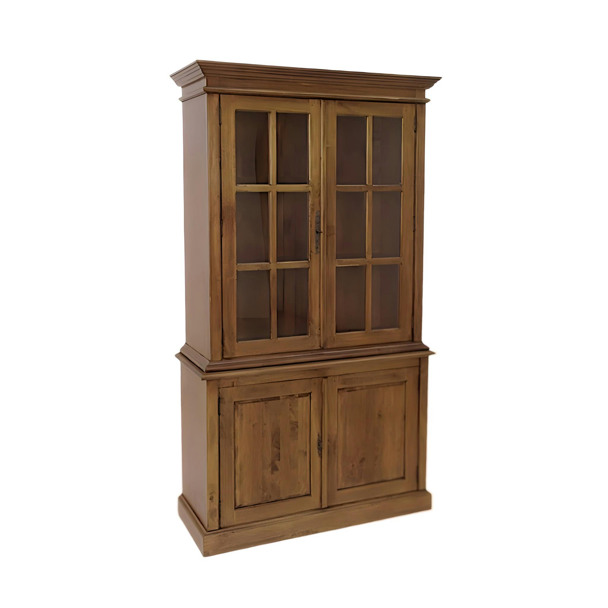 Vaisselier vitré 4 portes hévéa 115x46x206cm TRADITION