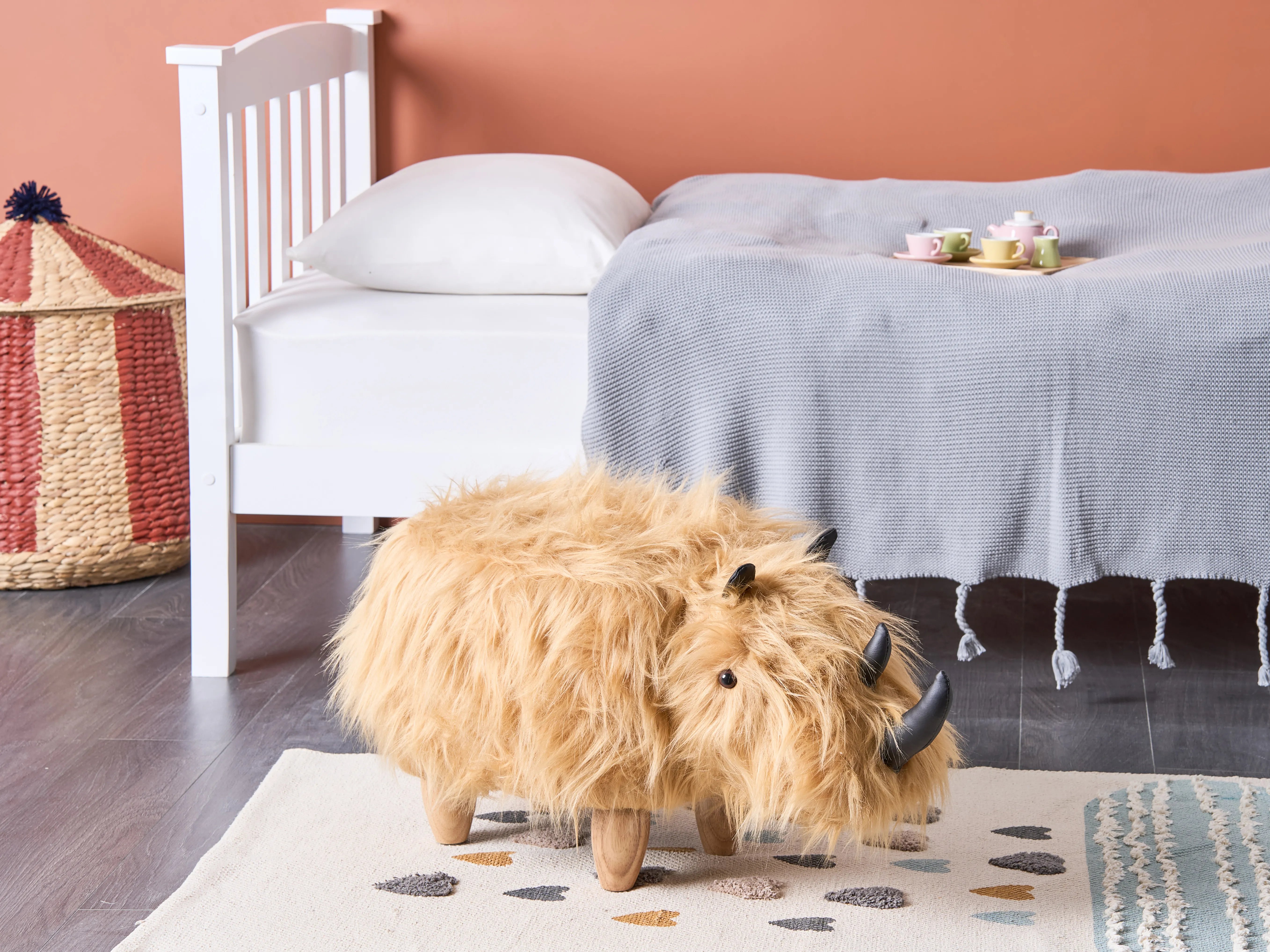 Animal Stool WOOLLY Faux Fur Sand Beige Rhino