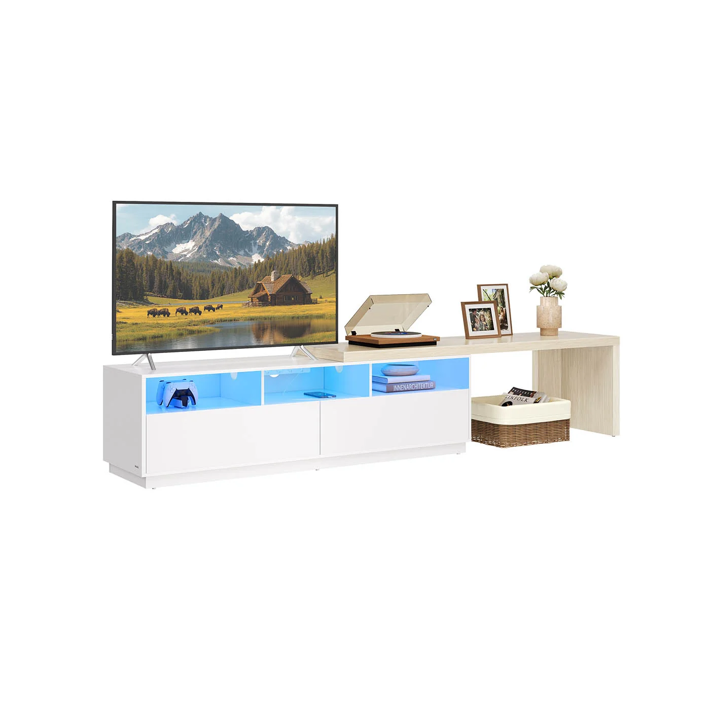 Meuble TV modulable en L avec tiroirs bande LED pour salon
