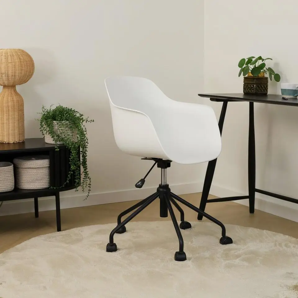 Nolon Nout-Puk Bureaustoel Wit - met Armleuning - Zwart Onderstel