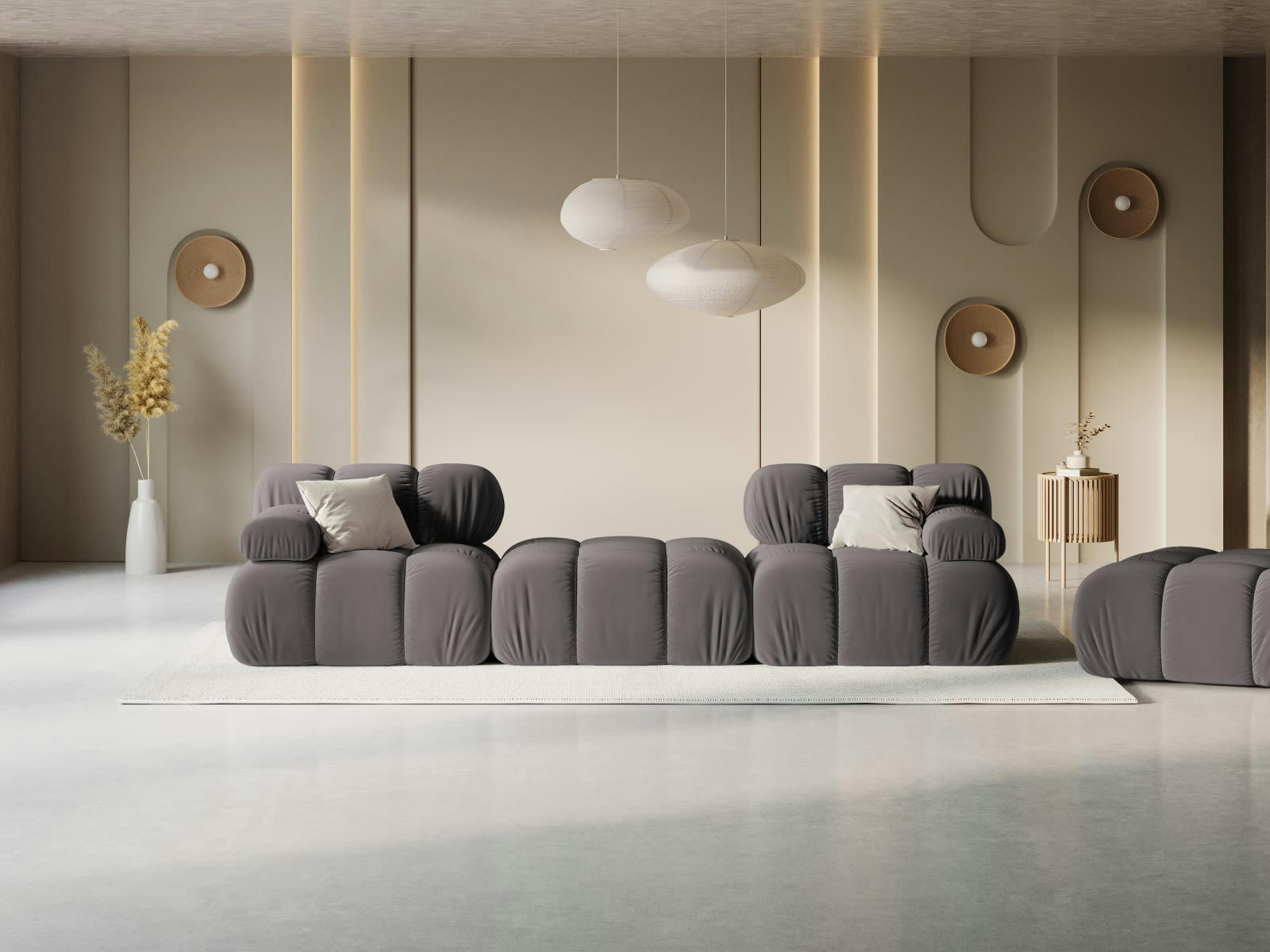 BELLIS - Canapé modulable 3 places en tissu velours gris foncé