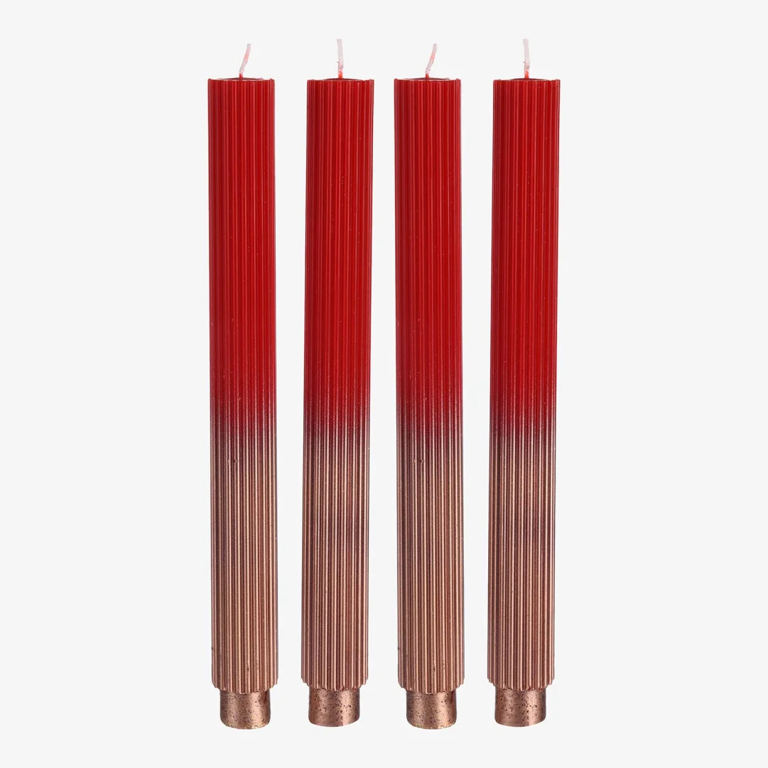 Stabkerzen Rille Rot, ⌀ 2.8 cm, H 265 mm, 4 Stück