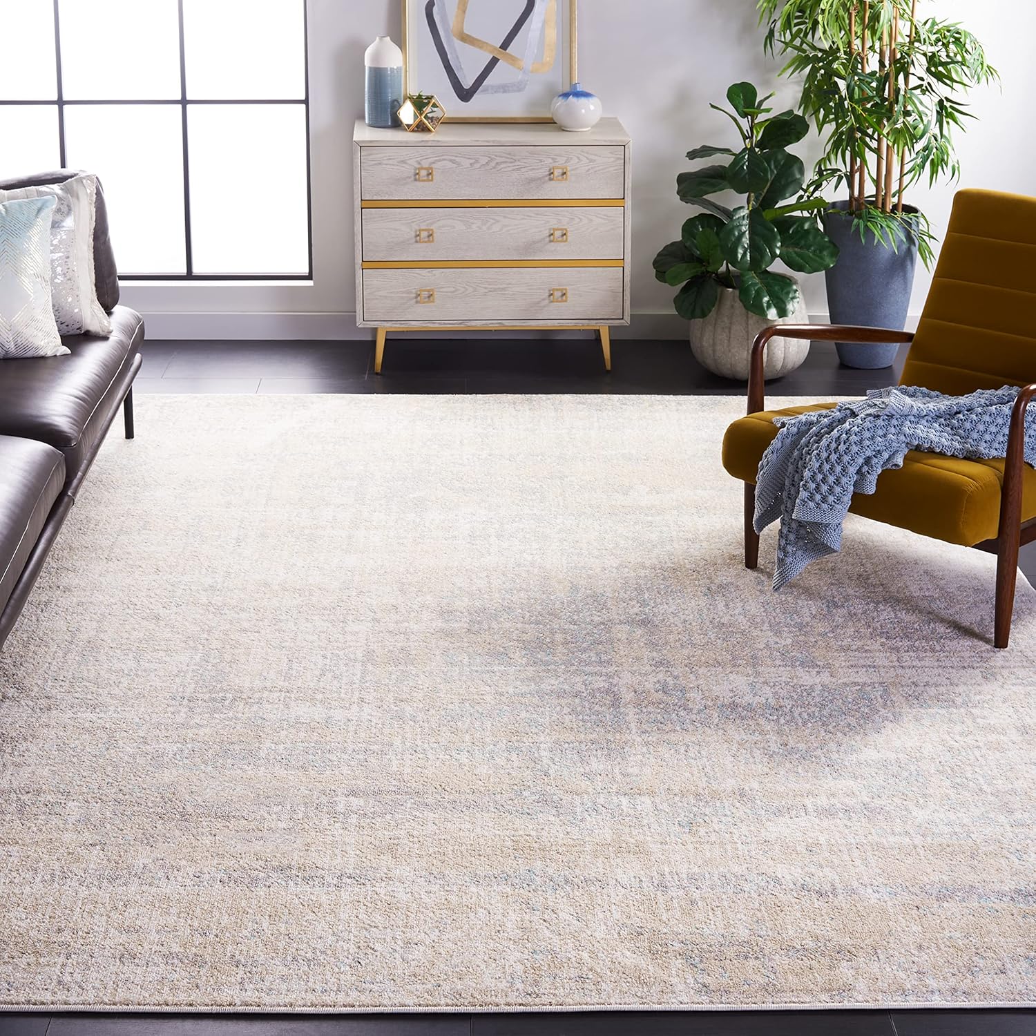 SAFAVIEH Adirondack Collection Area Rug - 12' Square, Beige & Slate, Modern Abstract Design, Non-Shedding & Easy Care, Ideal for High Traffic Areas in Living Room, Bedroom (ADR207B)