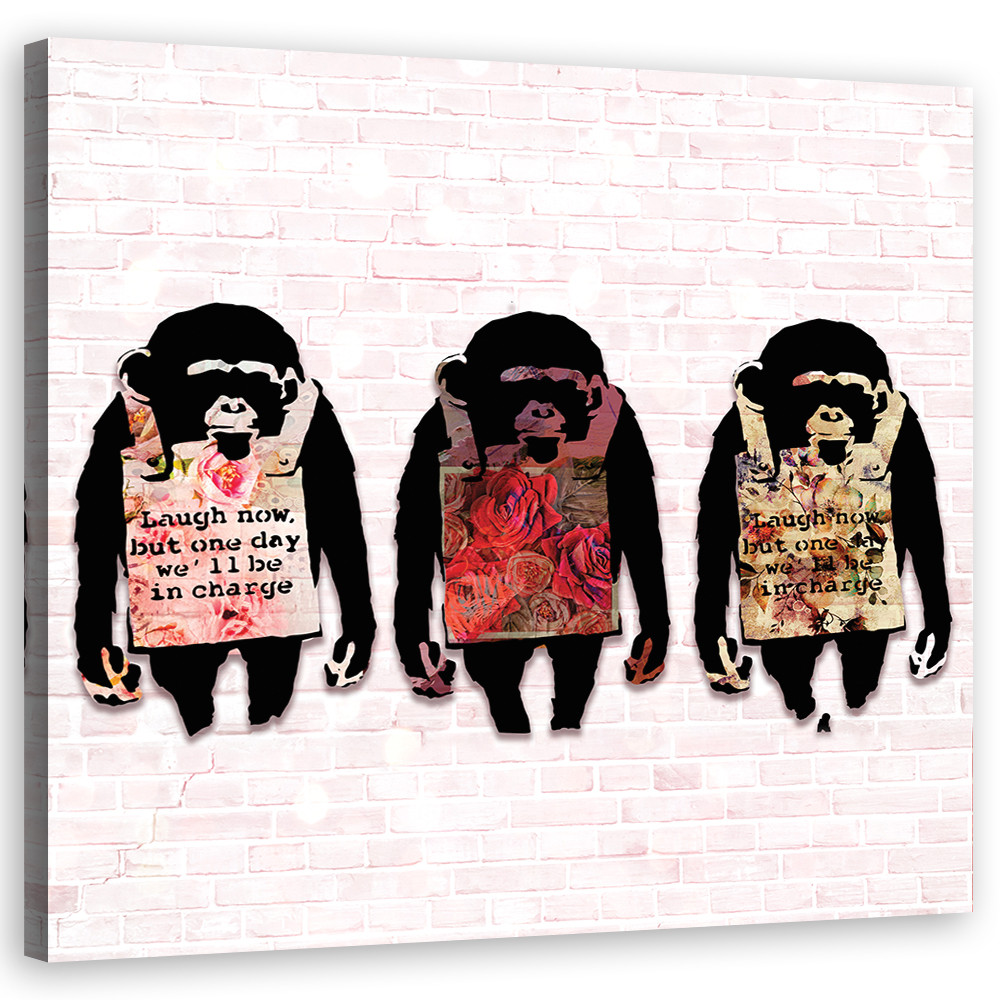 Feeby Obraz na płótnie, Banksy Śmiejcie się małpy 30x30