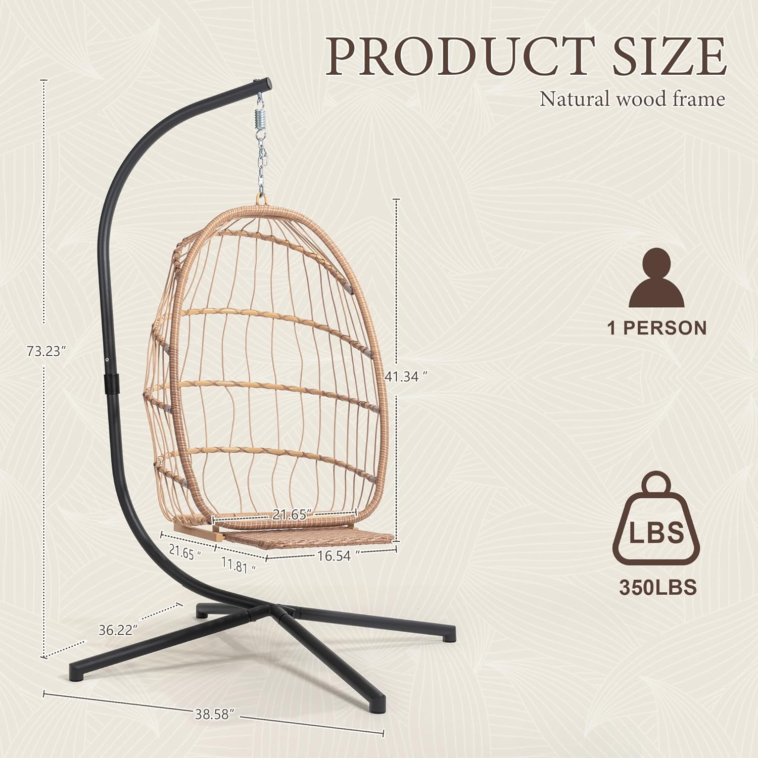 Yechen Hanging Egg Chair with Stand & Footrest, Foldable Wicker Rattan Swing Chair for Indoor Outdoor, Patio Hammock Chair with UV-Resistant Cushion, 350 lbs Capacity for Bedroom Porch Garden