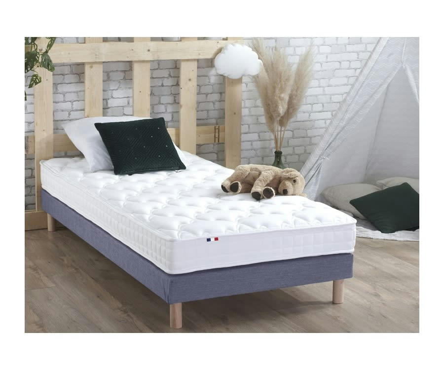 ENSEMBLE AZUR - Ensemble matelas mémoire de forme sommier bleu 90x190