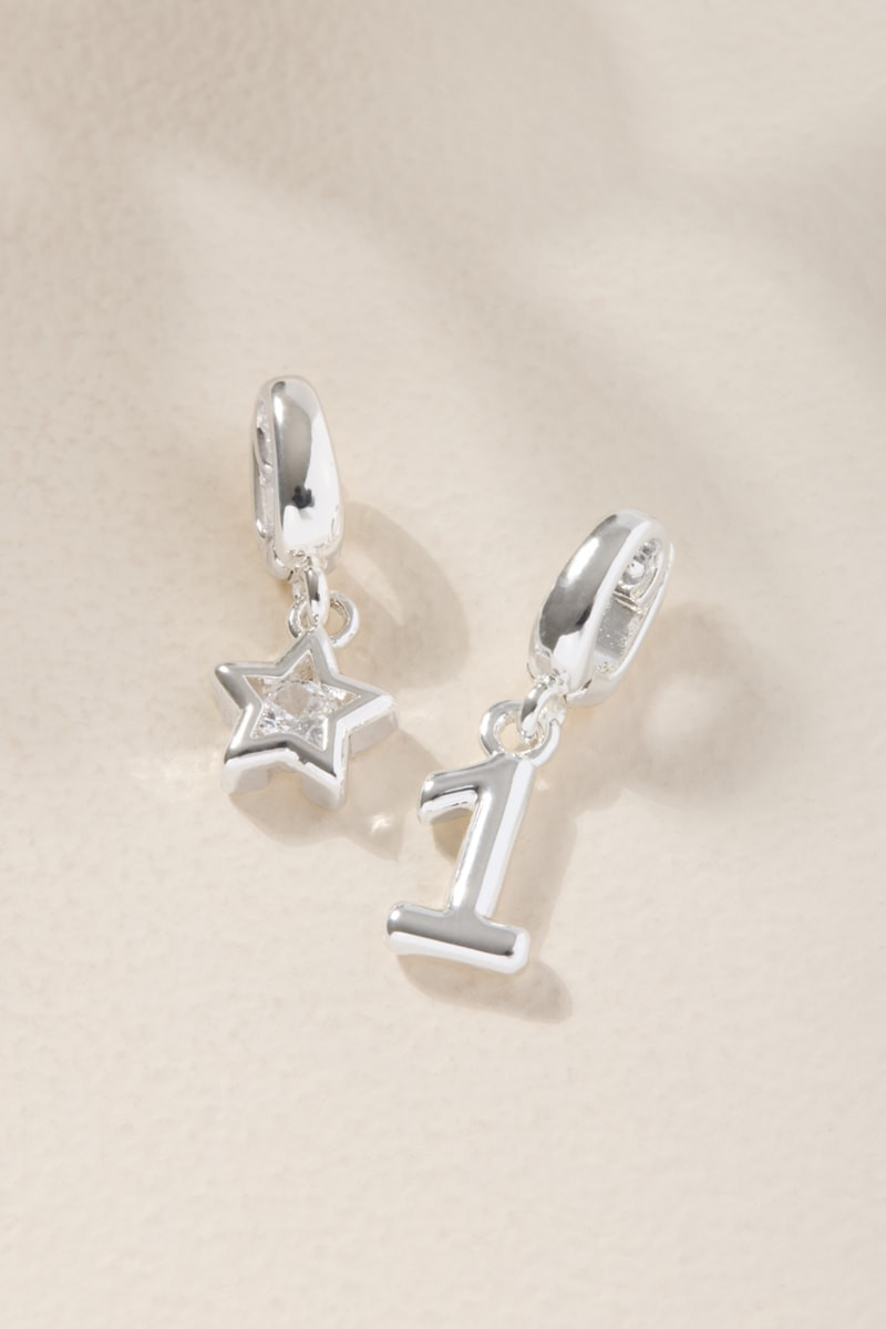 Star and Number Charm Set Silver