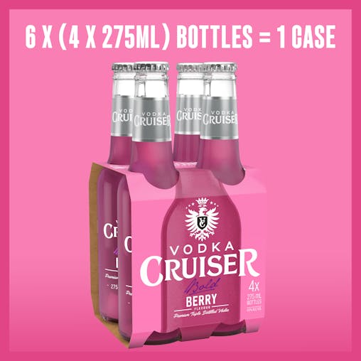Vodka Cruiser Bold Berry, Refreshing Flavoured Pre-Mixed Vodka Drink, 4.6% ABV, 275mL (Case of 24 Bottles)