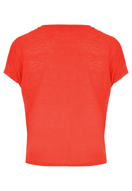 Womens Red Front Knot V-Neck T-Shirt