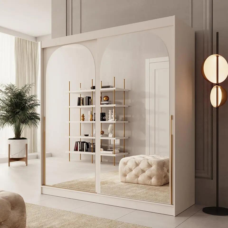 Meubella - Moniq - Kledingkast met schuifdeuren - Beige - 200x65x215cm