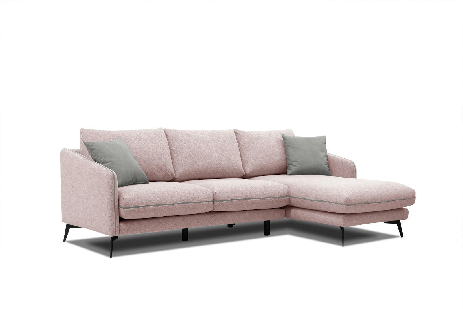 SOGEL - Canapé d'angle droit 4 places tissu rose clair