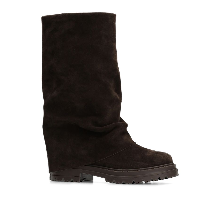 Manfield Bruine suède laarzen met flap