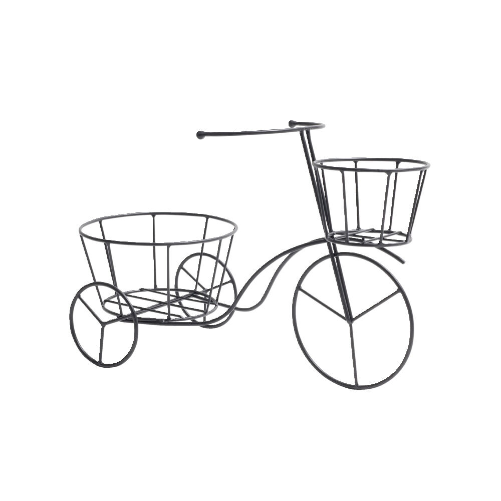 Porte plante en métal noir forme vélo tricycle 44x20xH28cm