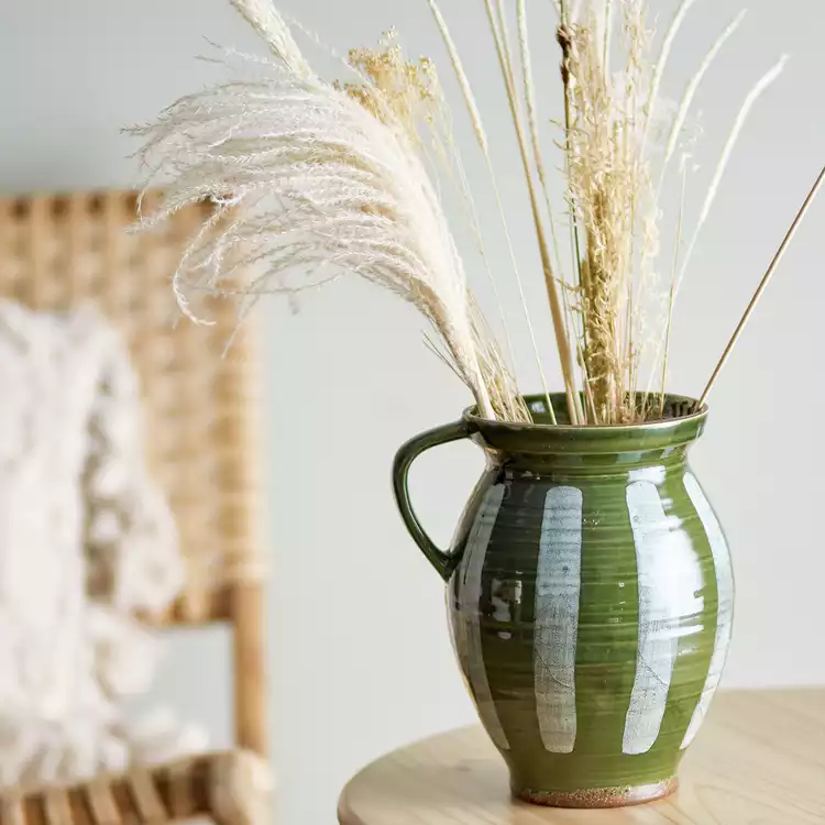 Bloomingville Stoneware Striped Vase - Green & White