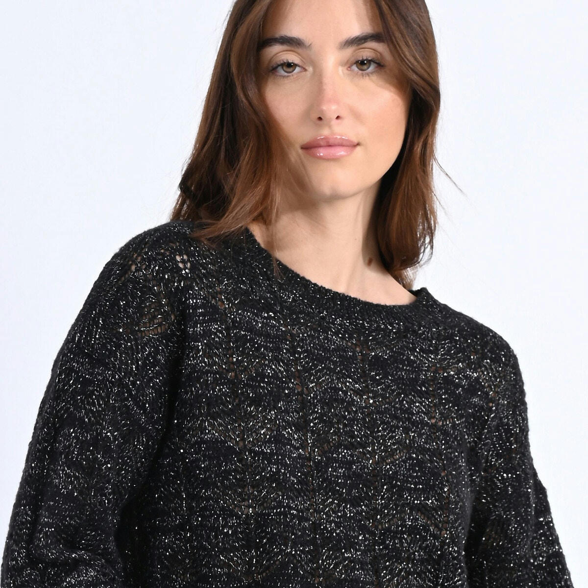 Pull  col rond maille ajourée