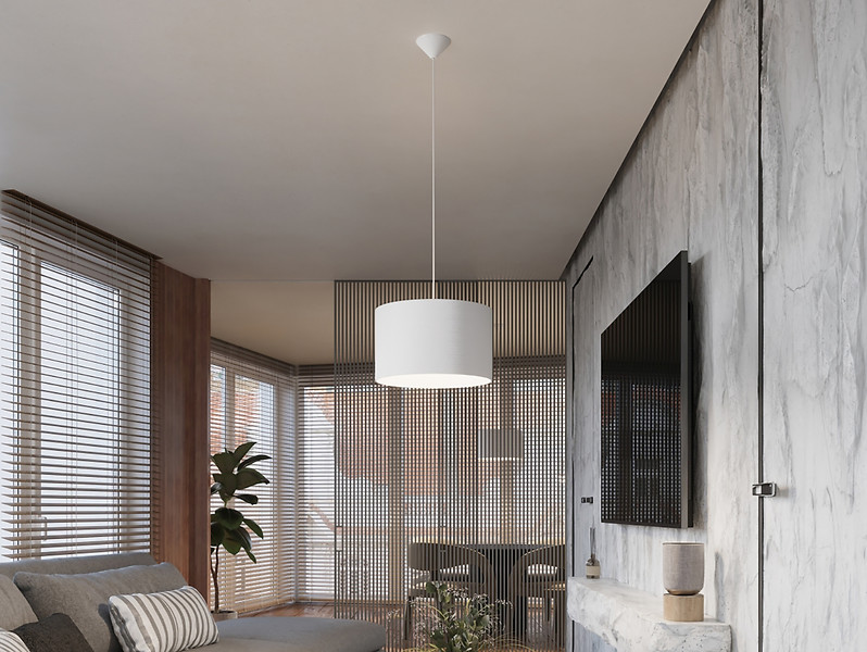 Lampa wisząca Nova 40 cm tkaninowa biała