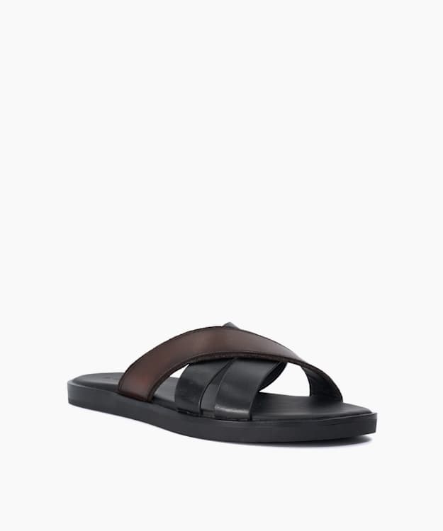 Iker Black - Cross Over Strap Leather Sandals