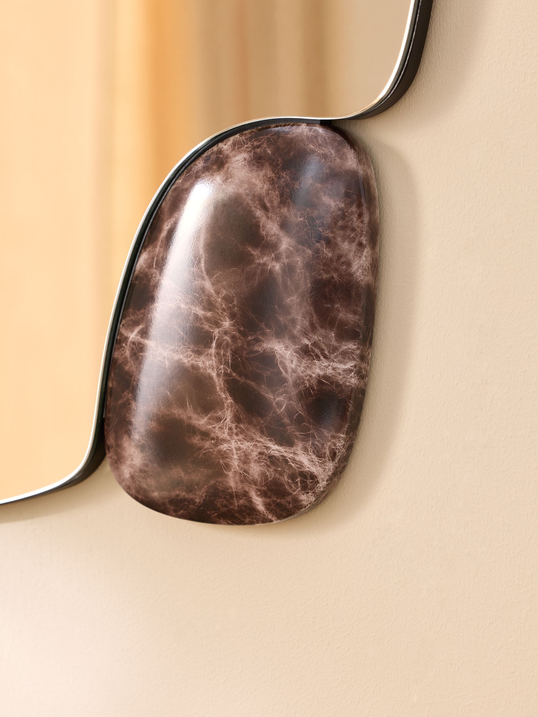 Davi Marble Effect Resin Mirror in Brown