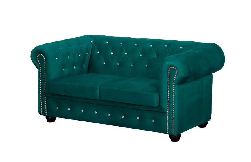 Ropez Chesterfield York Blink 2 kryształki welur turkusowy