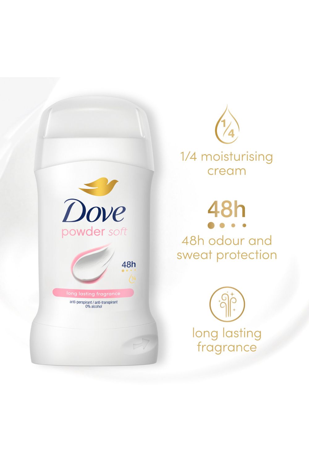 Dove Powder Soft 'Antiperspirant' Deo Stick w/ 48H Protection 50ml, 3pk