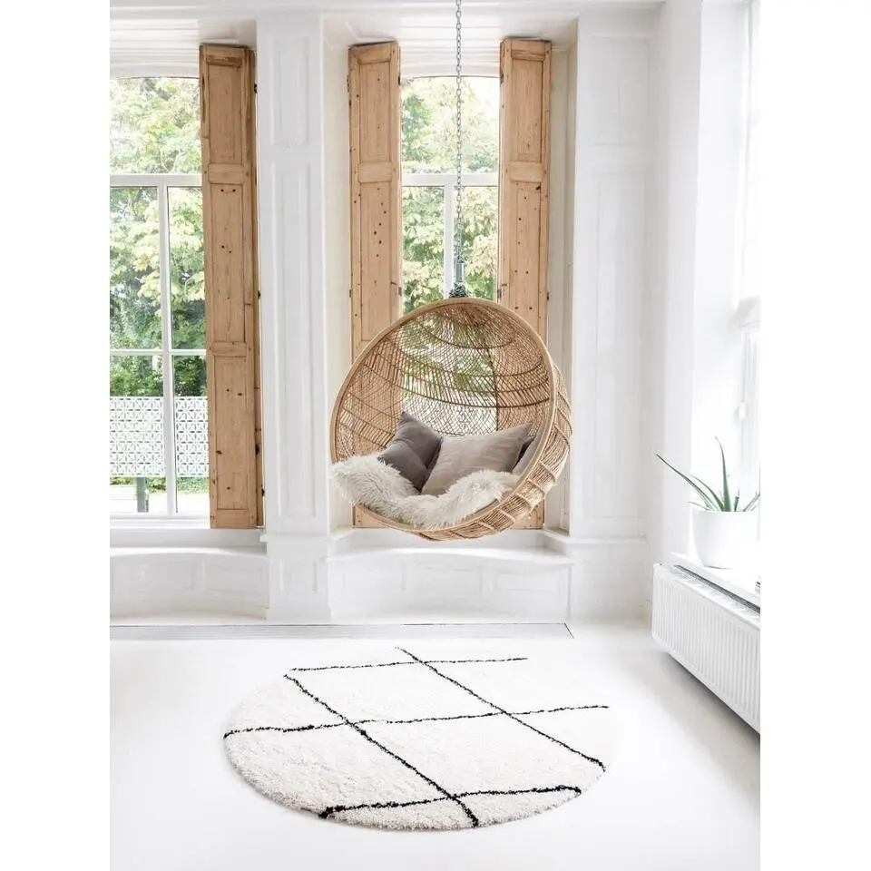 Interieur05 rond berber vloerkleed Nea wit/zwart - 160 x 160 cm