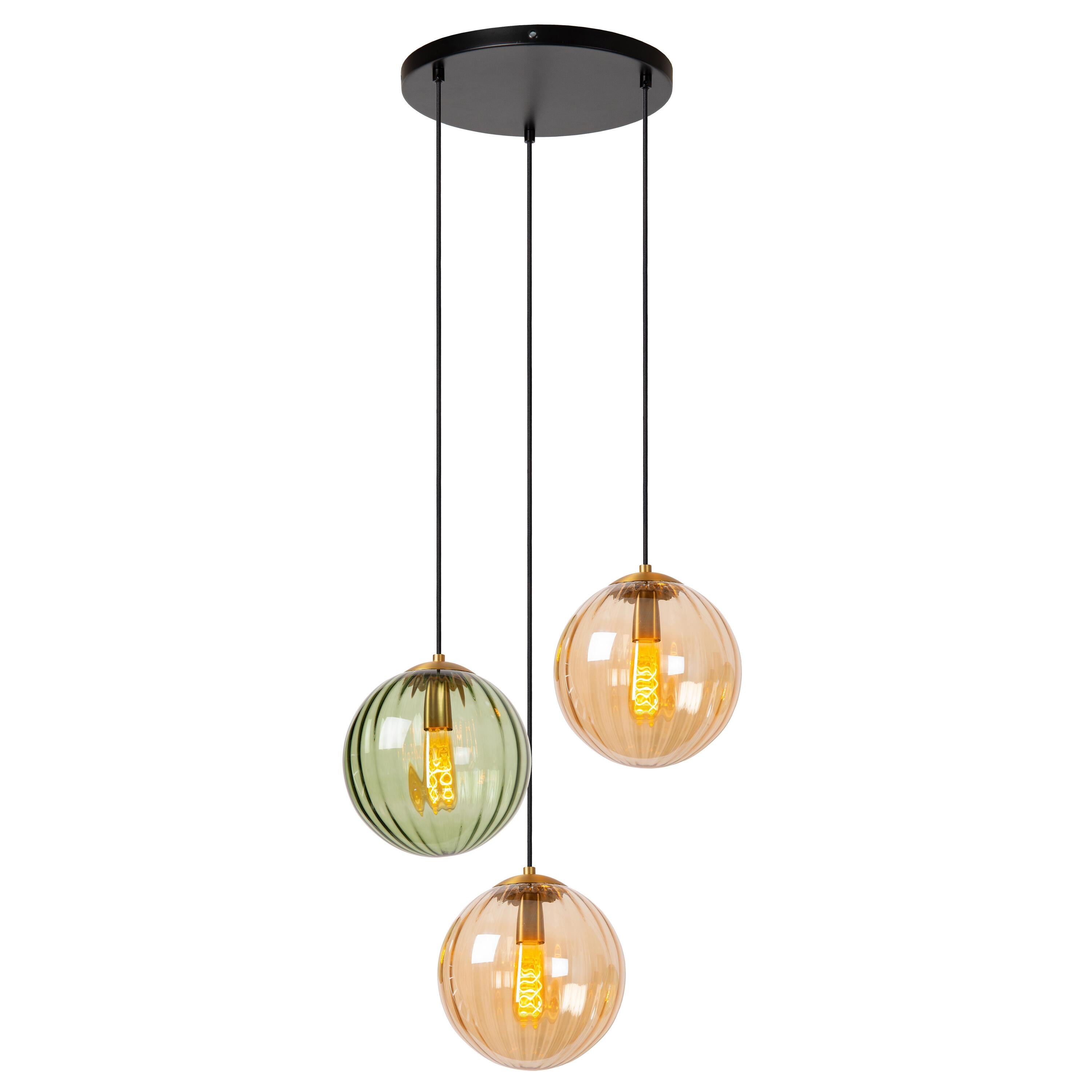 Monsaraz 3 cluster hanglamp rond groen amber