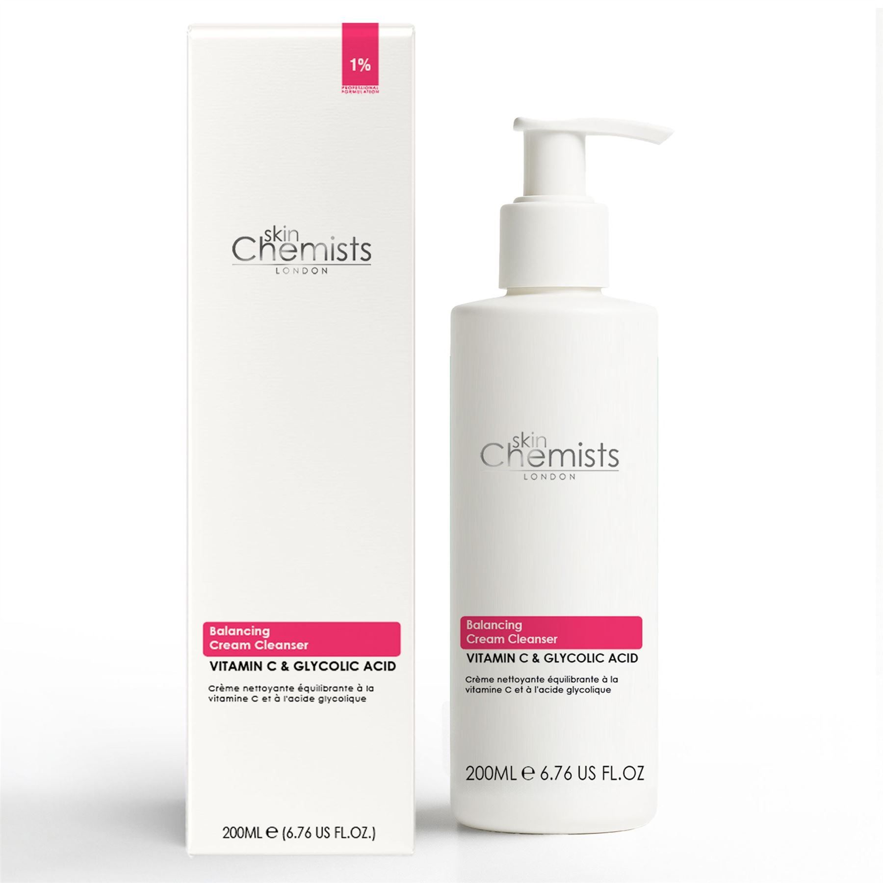 skinChemists Balancing Vitamin C & Glycolic Acid Anti-Ageing Cream Cleanser 200ml for Brightening and Even Skin Tone