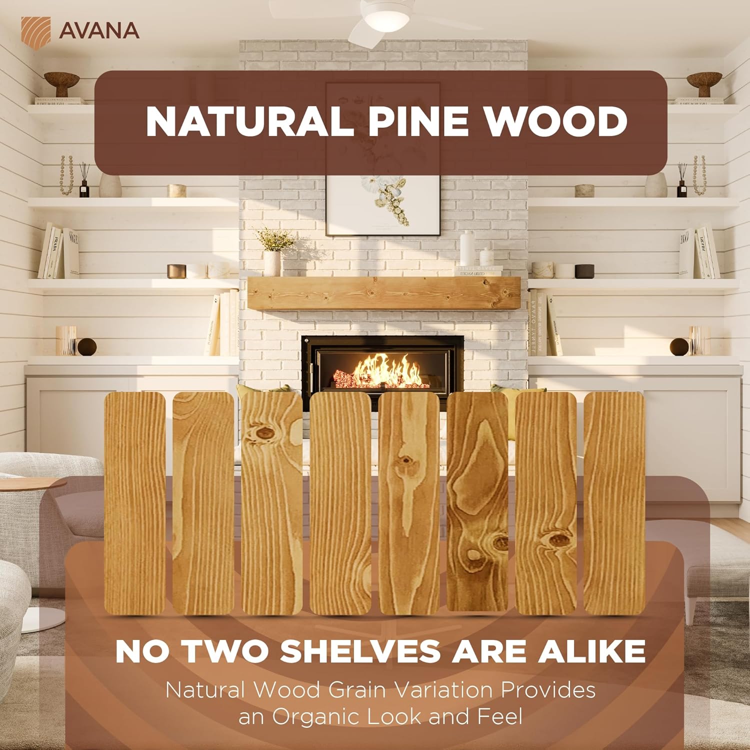 Avana Fireplace Mantel - Wall-Mounted Mantles for Over Fireplace - Farmhouse Fireplace Mantle Shelves - Handcrafted Wood Fireplace Mantels - Floating Mantel 72 Inches X 8 X 5 - Rustic Natural | Mantles, Over Fireplace, Handcrafted, Fireplace Mantels