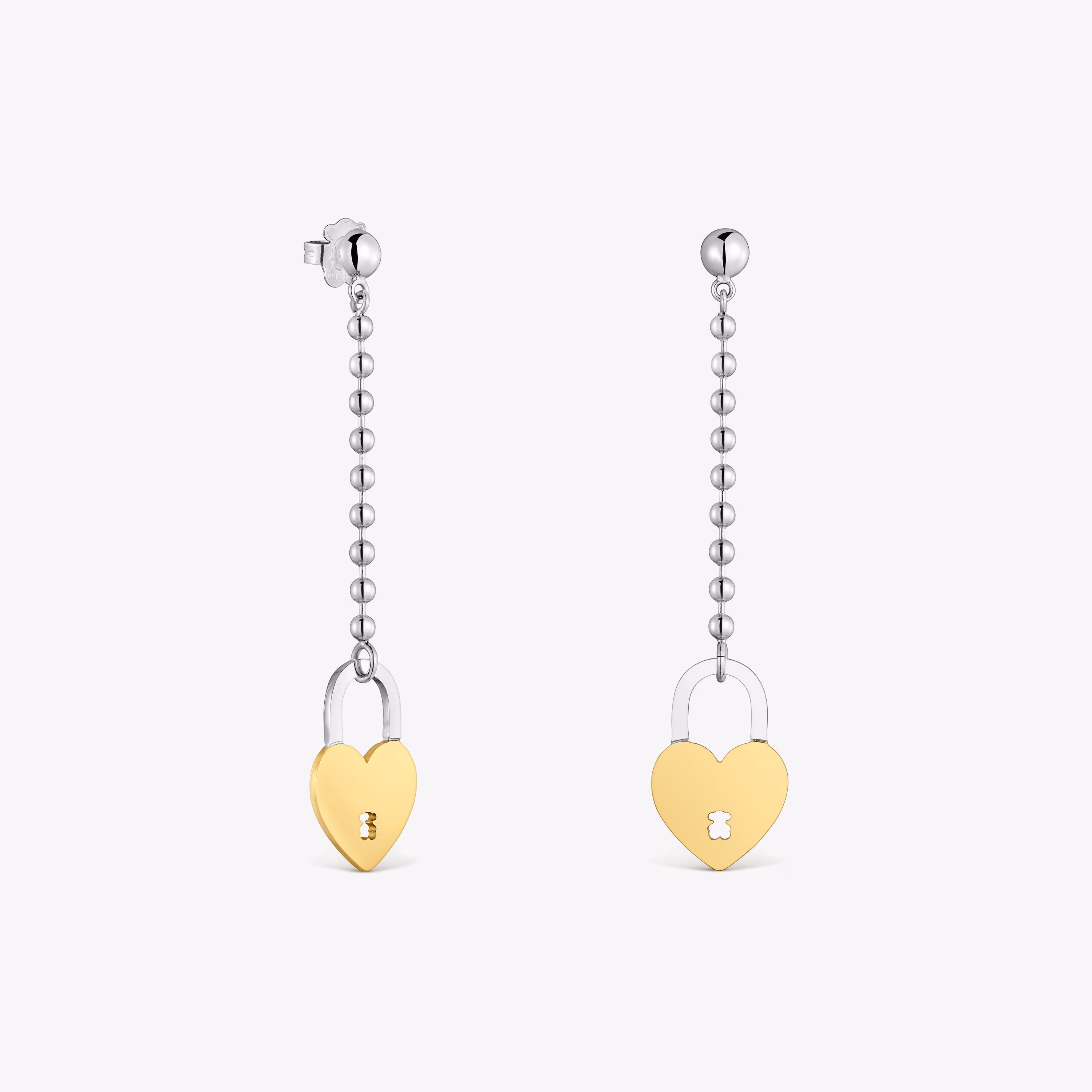 Pendientes largos de acero bicolor motivo corazón TOUS Charming