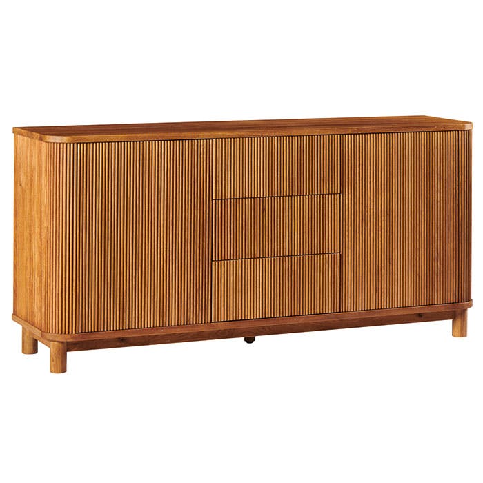 Buffet chêne rainuré moderne 2 portes 3 tiroirs IENA