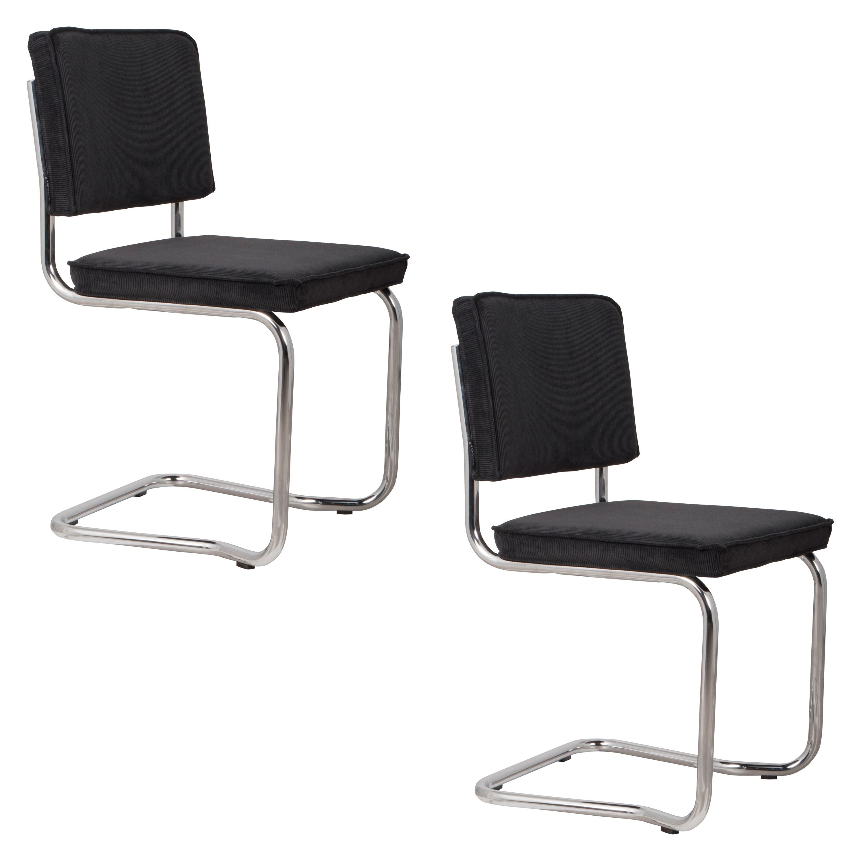 Zuiver Ridge Kink Rib Eetkamerstoelen Zwart - Set van 2