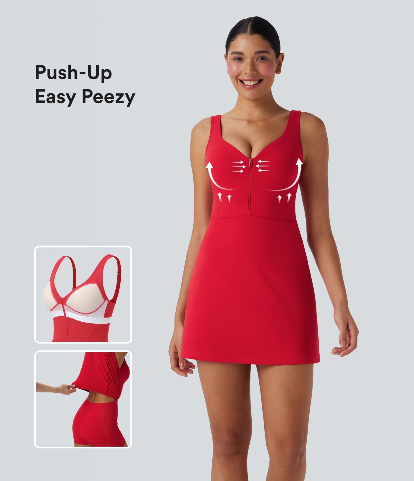 Robe de yoga active 2-en-1 Softlyzero™ Plush dos nu avec bonnets moulés push-up fermeture éclair bretelles ajustables et poches - Easy Peasy