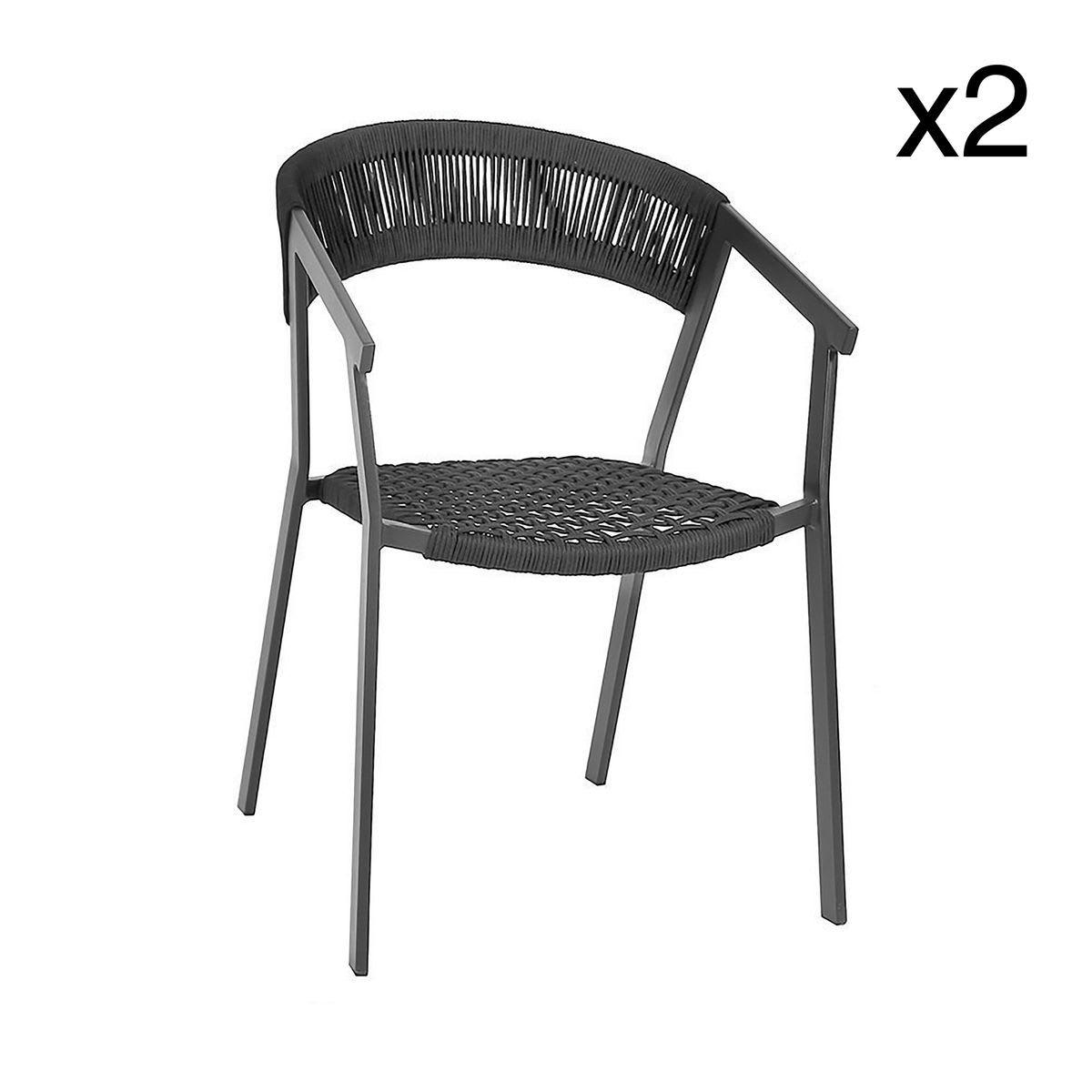 WALLIS - Lot de 2 fauteuils en aluminium et cordelette noire