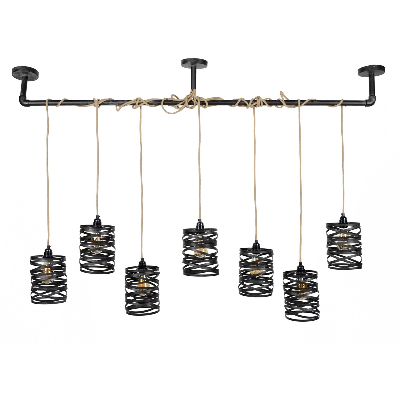 Giga Meubel Hanglamp Twist XL - Zwart Metaal - 7-Lichts - 157x15x150cm