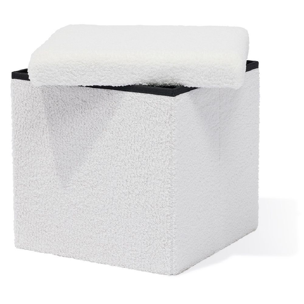 Pouf coffre Clara décor laine bouclée Blanc - L38xP38xH38 cm