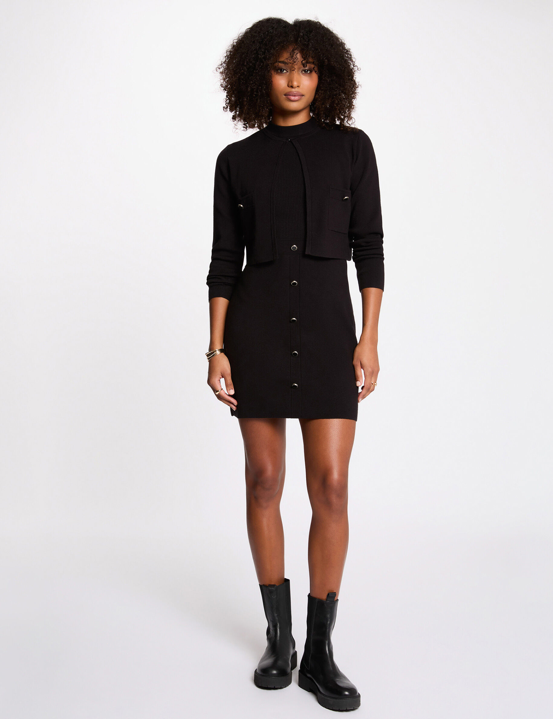 Knitted 2-In-1 Effect Dress Black Women