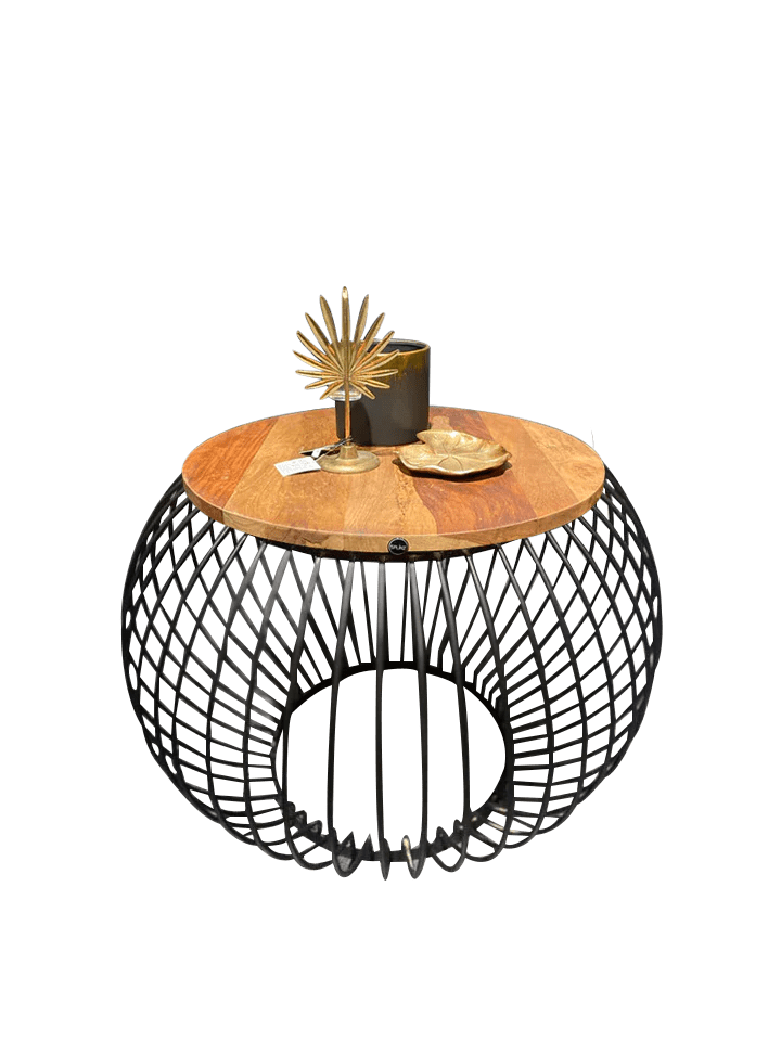 FurniLux Salontafel Mangohout - Bijzettafel - Salontafel Rond - Industrieel - 80x80x51 cm