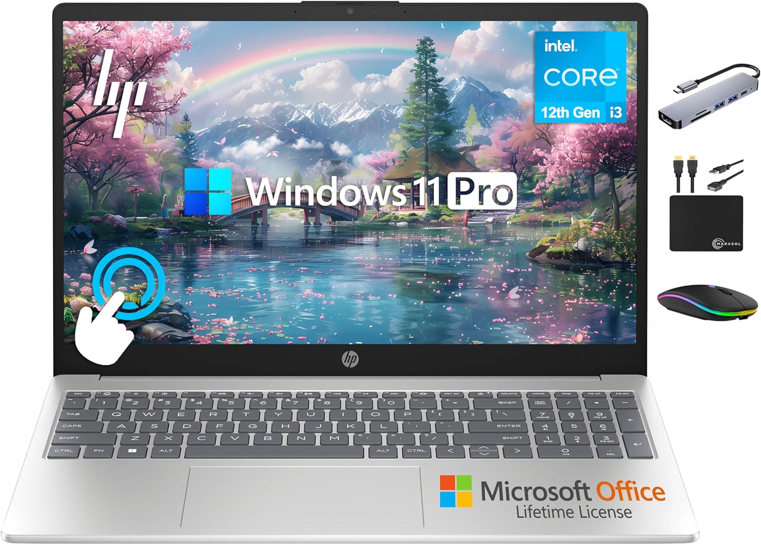 HP 2025 Business 15.6 HD Touch Laptop  6-Core Intel i3 Processor (Upto 4.4GHz)  16GB RAM  1TB Storage (512GB SSD+500GB Ext)  Long Battery  MarxsolAccessory  Lifetime Microsoft Office  Win 11 Pro