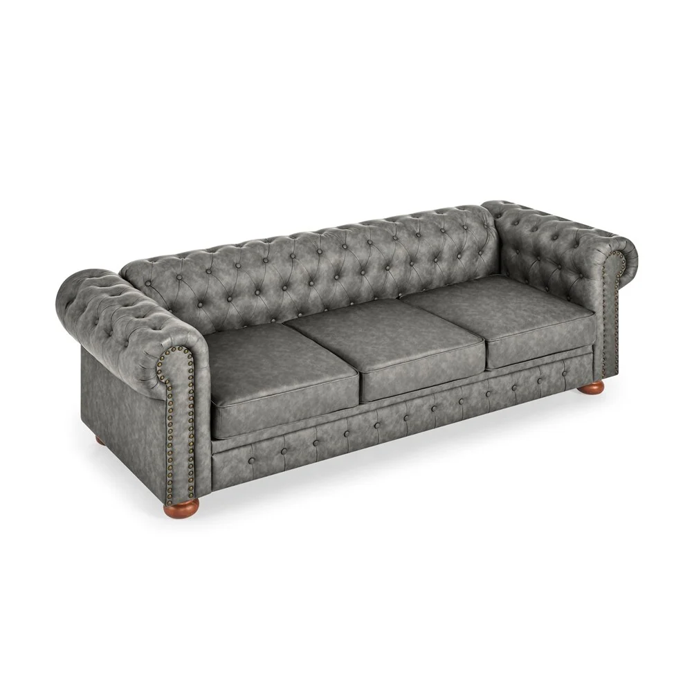 Chesterfield Sofa Tufted Upholstered PU 3-Seater Sofa