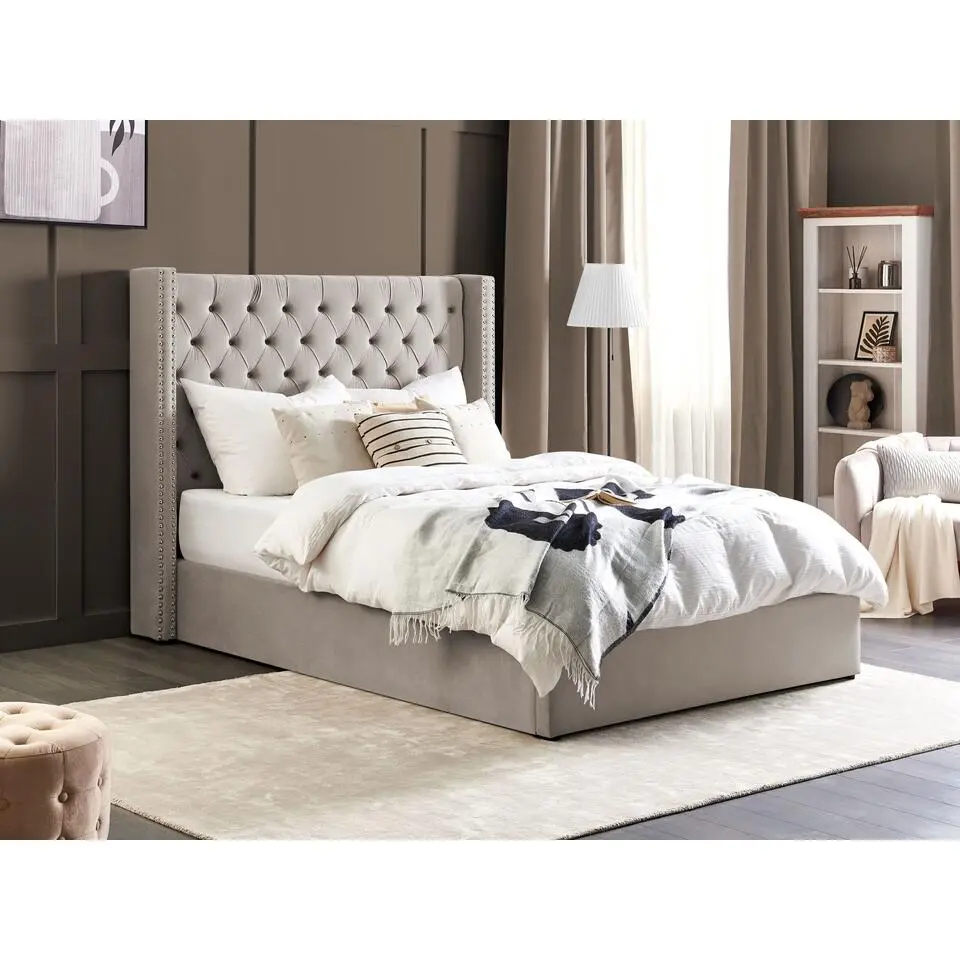 LUBBON - Bed met opbergruimte - Lichtgrijs - 140 x 200 cm - Fluweel