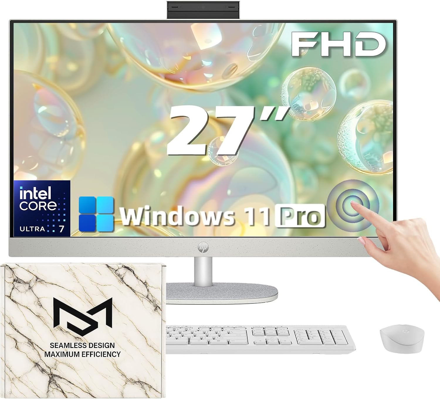 HP 27 FHD Touchscreen Business All-in-One Desktop Computer  AI Copilot  Intel 12-core Ultra 7 155U (Beats i7-1355U)  Wireless KB & Mouse  Wi-Fi 6  Windows 11 Pro(64 GB RAM | 2 TB SSD)