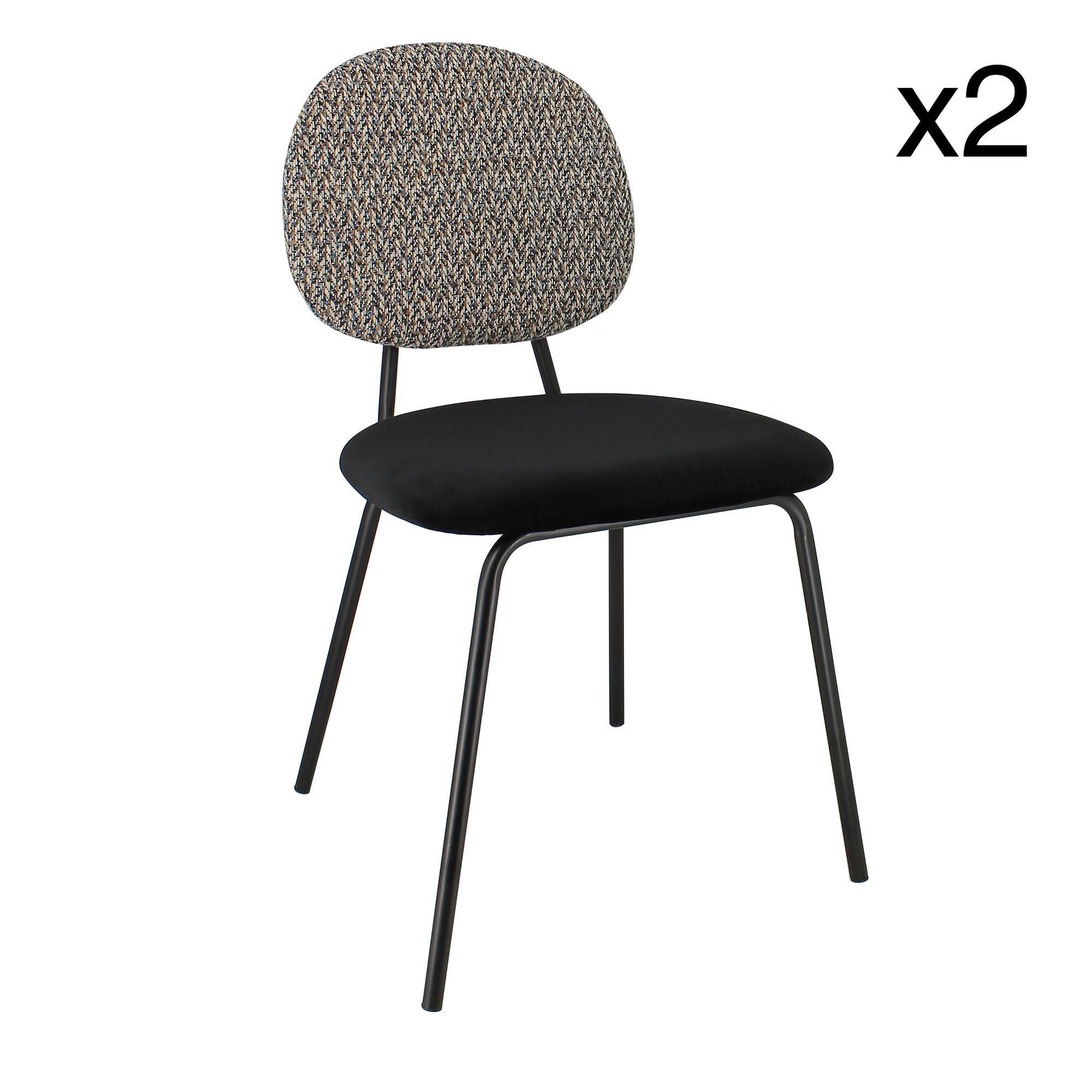 COCO - Lot de 2 chaises en velours noir et pieds en métal noir